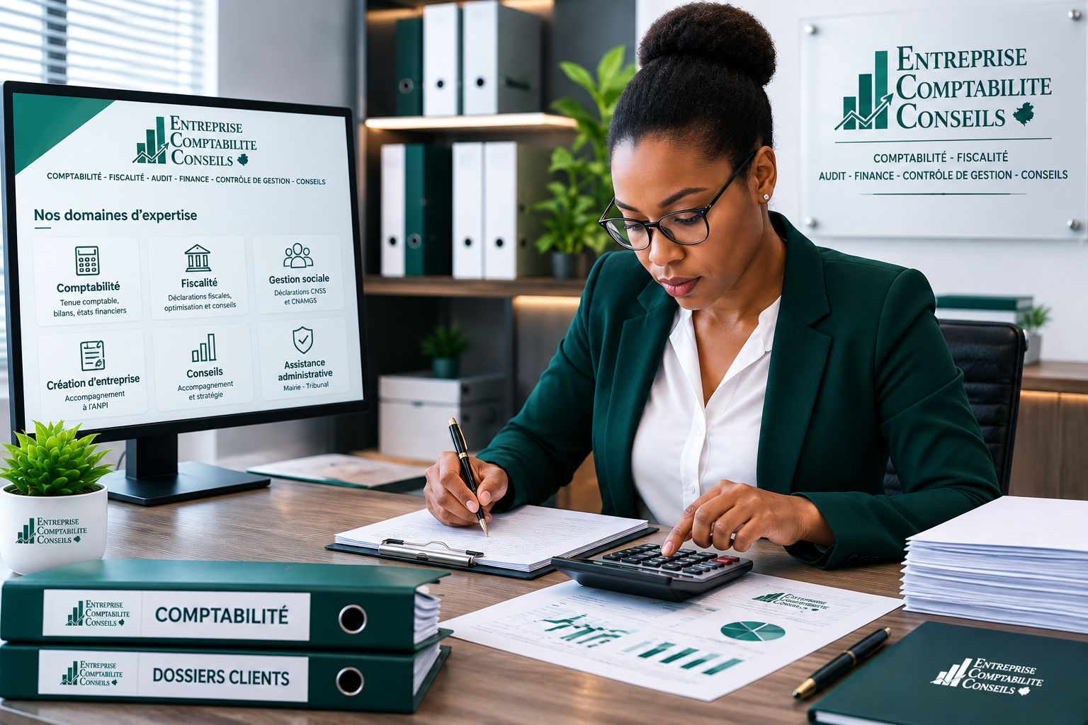 Bureau moderne avec dossiers comptables