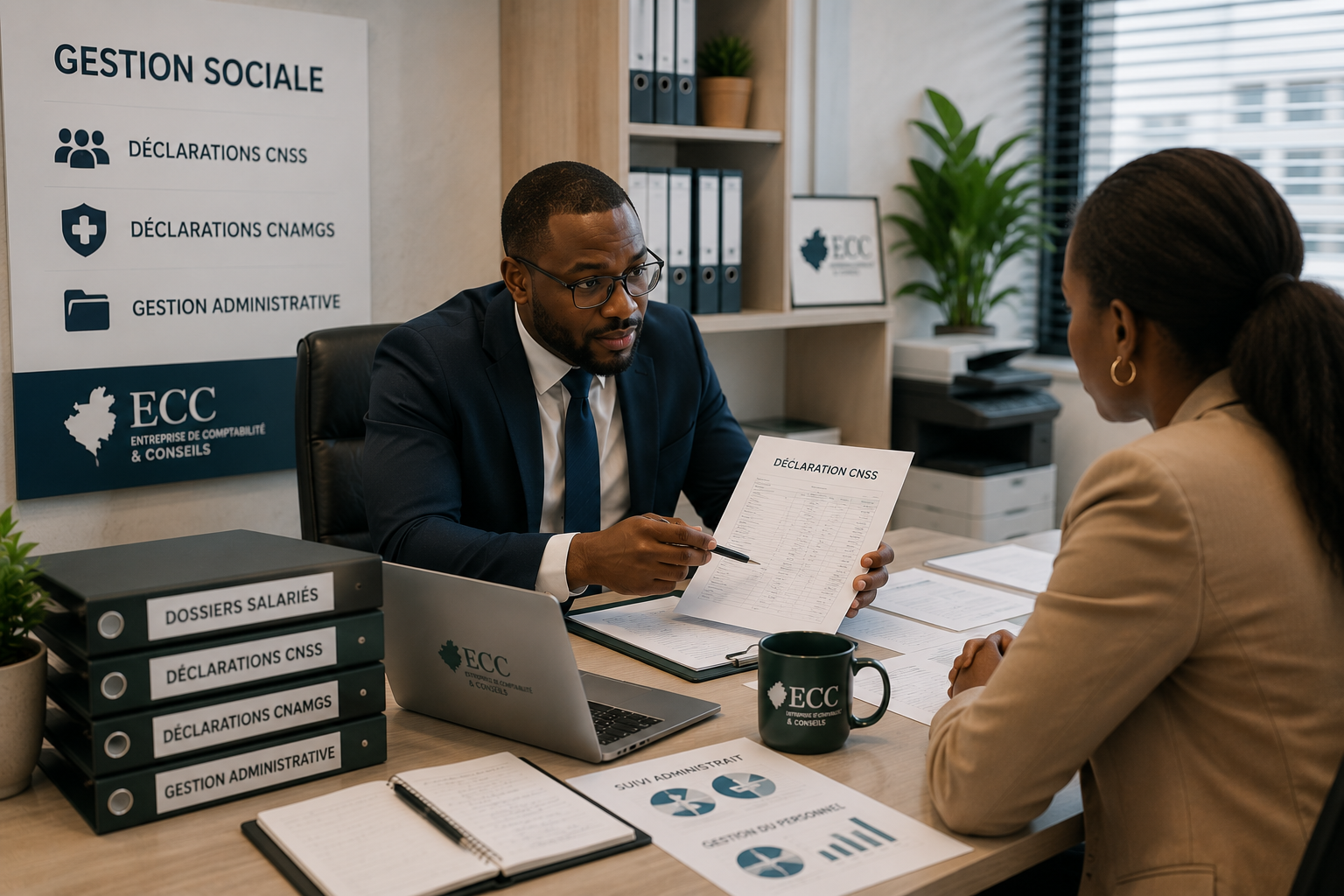 Réunion d'équipe autour de dossiers clients